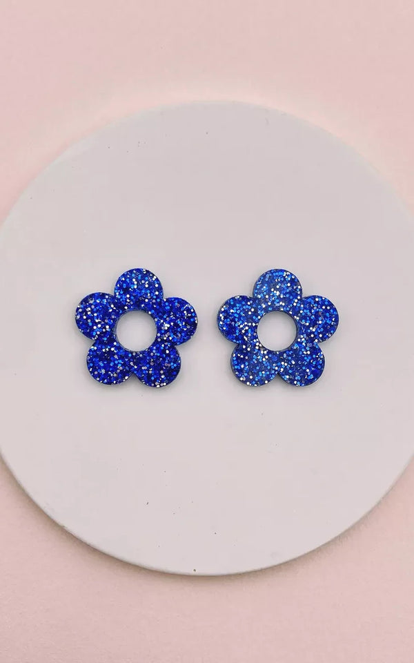 Stud Earrings Daisies Blue