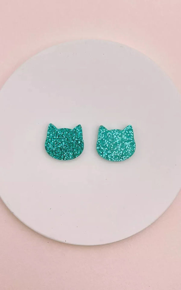 Stud Earrings Cat Green