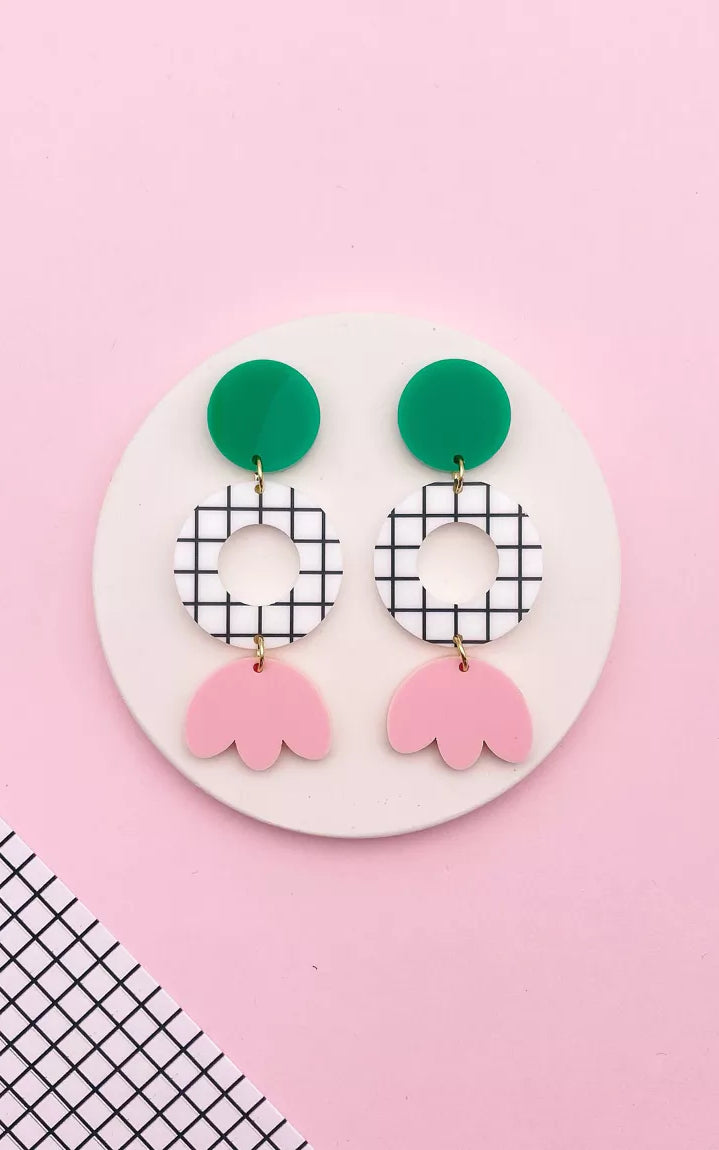 Pierette Earrings Grid Green Pink