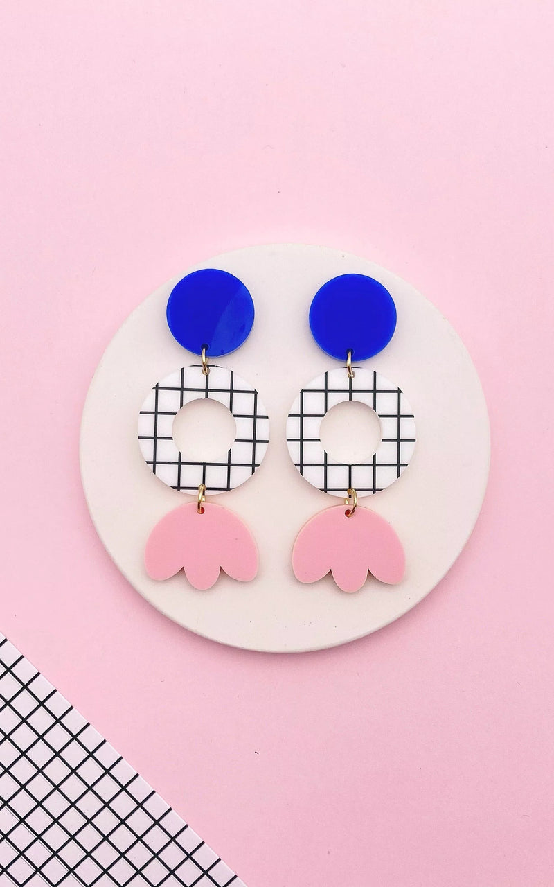 Pierette Earrings Grid Blue Pink