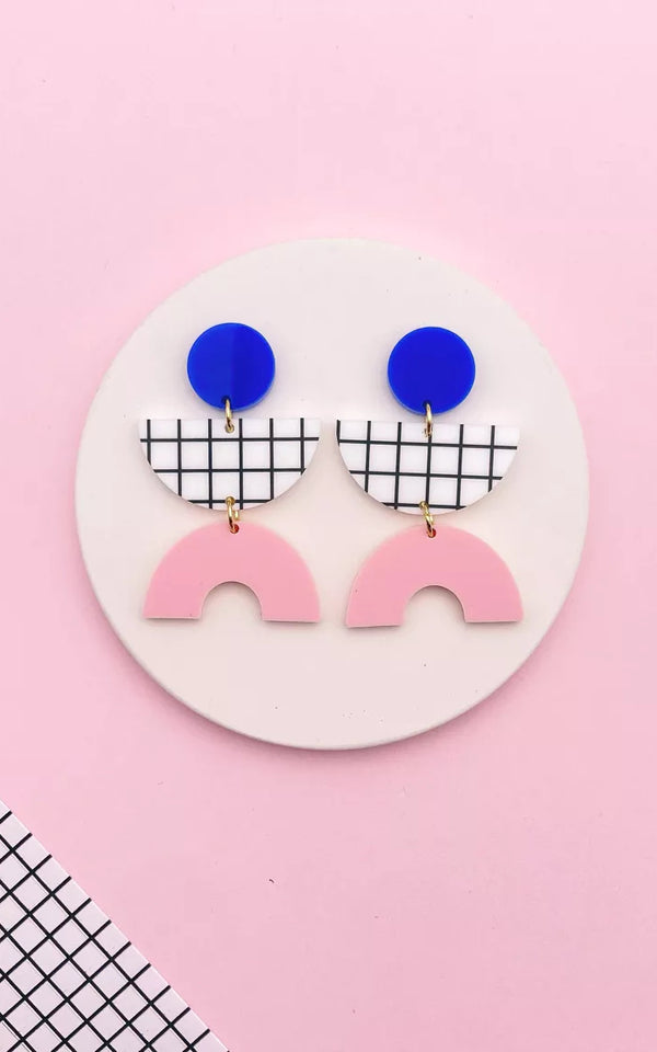Ronette Earrings Grid Blue Pink